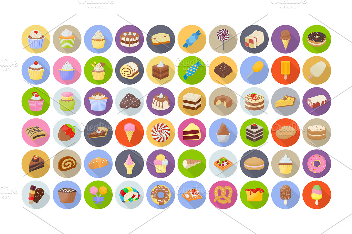60 Cakes and Desserts Flat Icons  in Icons - product preview 8