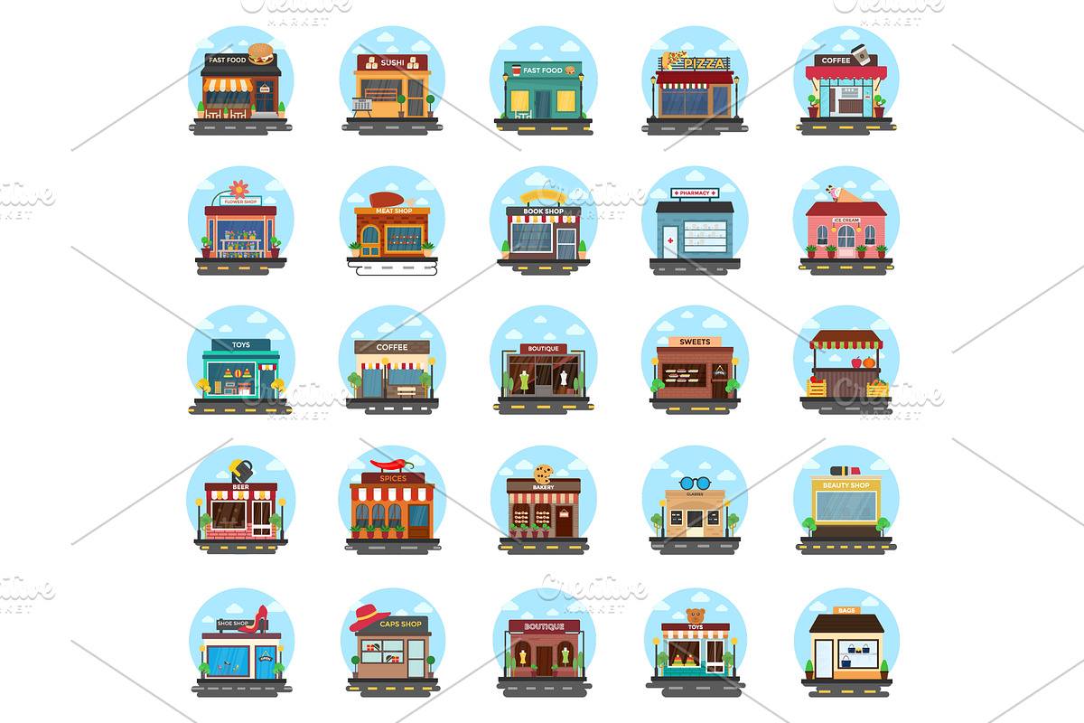 50 Store and Buildings Flat Icons in Icons - product preview 8