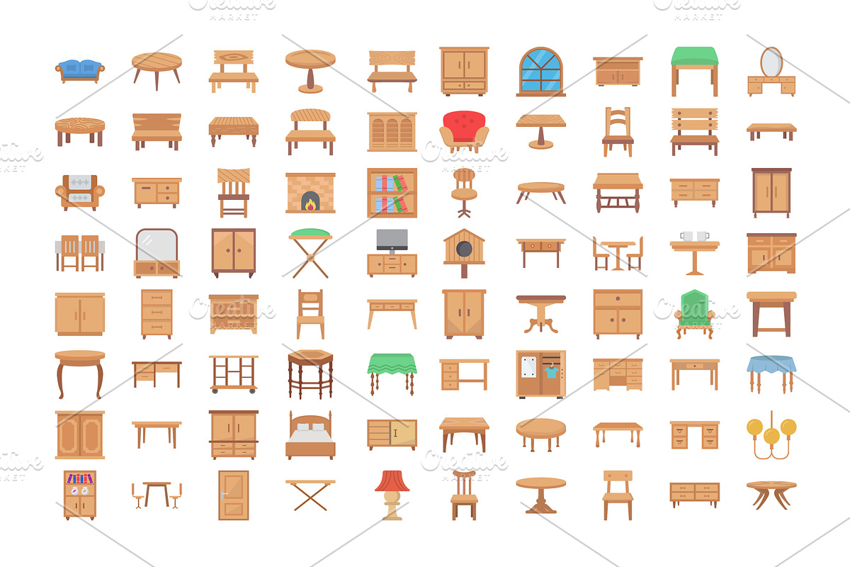  80 Wooden Furniture Vector Icons  in Icons - product preview 8