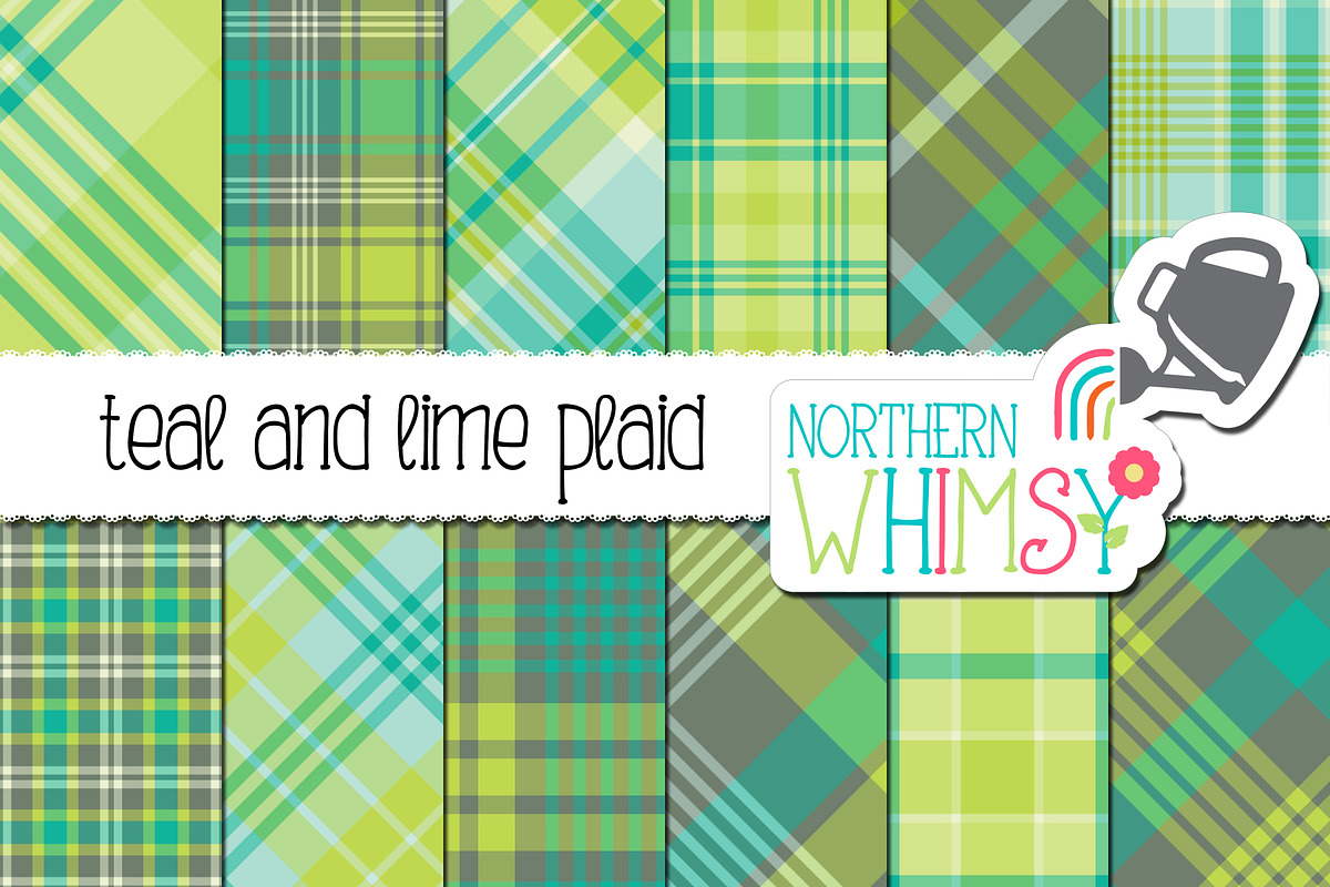 Teal and Lime Green Plaid Patterns in Patterns - product preview 8