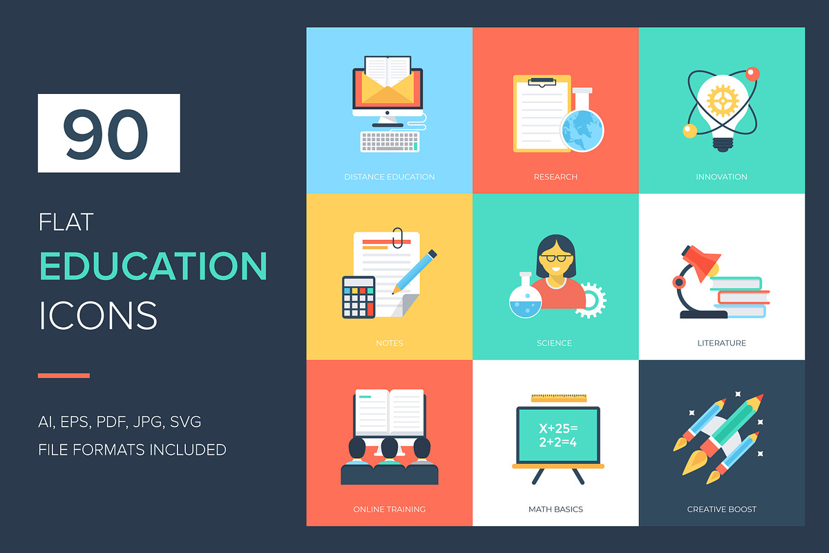 90 Education Flat Icons  in Icons - product preview 8