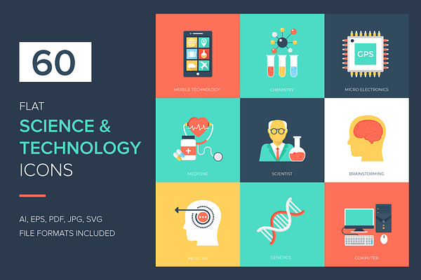 60 Science and Technology Flat Icons