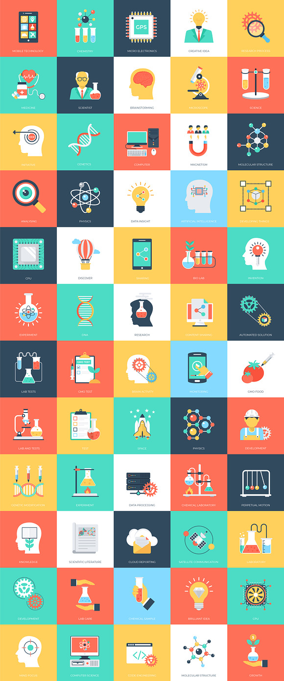 60 Science and Technology Flat Icons in Icons - product preview 1