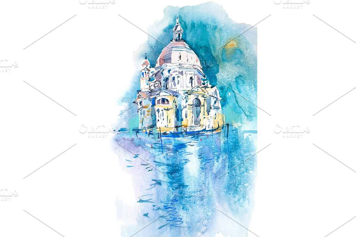 Watercolor illustration of city town in Illustrations - product preview 8