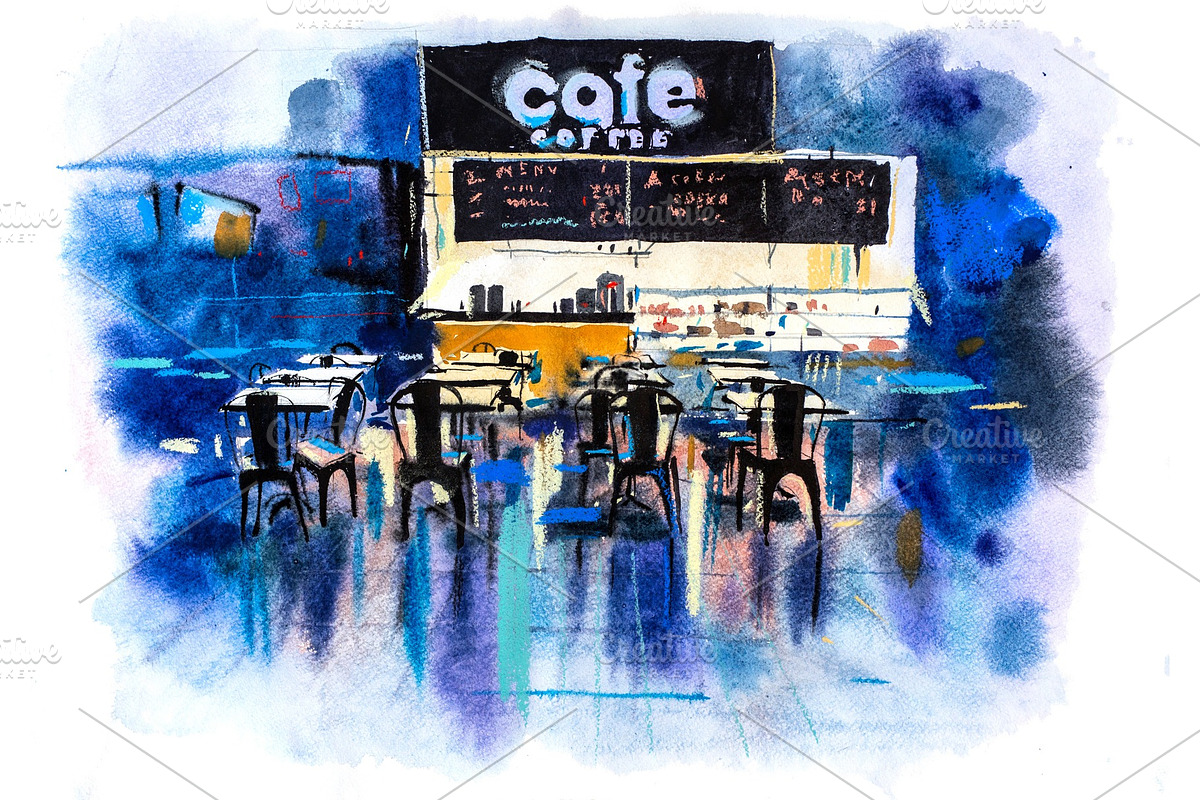Urban scenic landscape street cafe in Illustrations - product preview 8