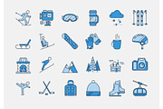 Blue WINTER SPORT icons set
