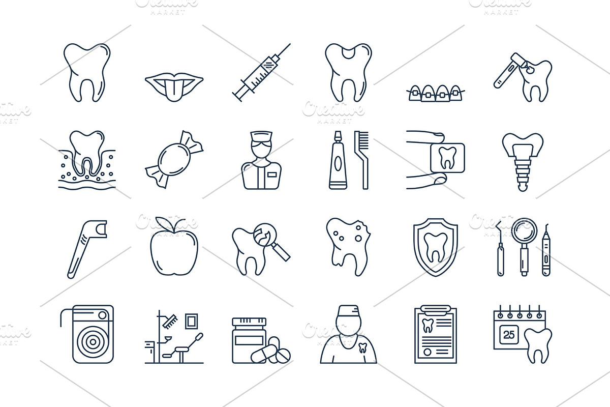07 Outline DENTAL CARE icons set in Objects - product preview 8