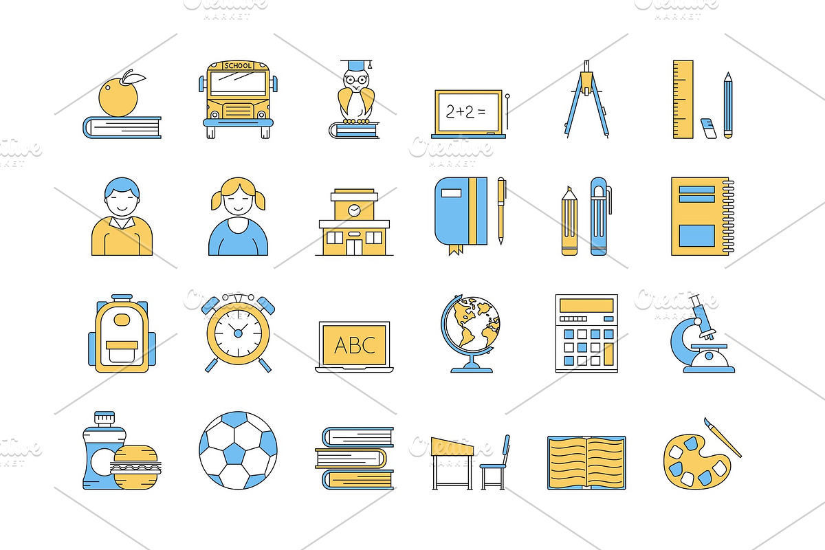 Linear COLOR icon set 5 - SCHOOL in Objects - product preview 8