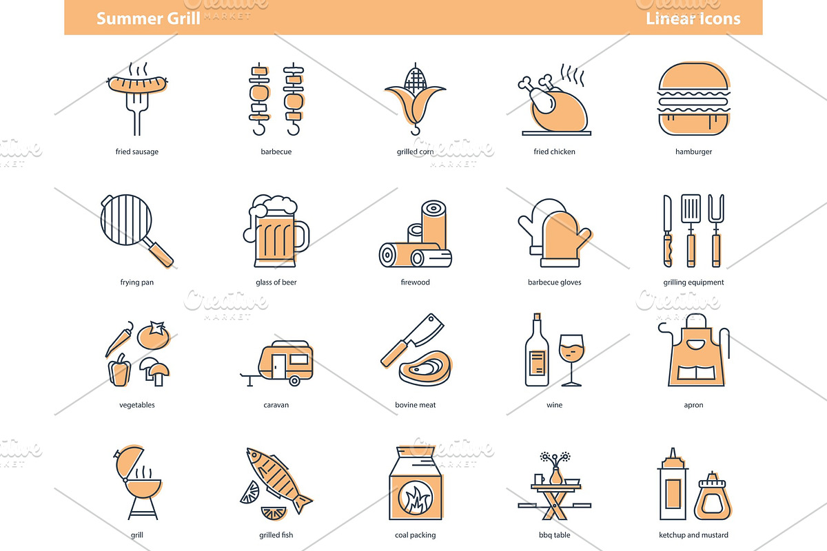 colored icon set - Summer grill  in Illustrations - product preview 8