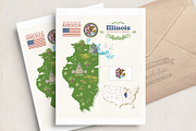 Illinois travel vector postcard