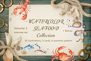 Watercolor seafood collection.