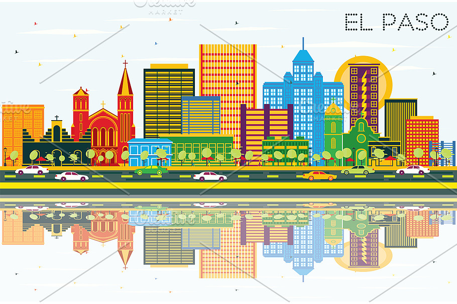 El Paso Texas City Skyline  in Illustrations - product preview 8
