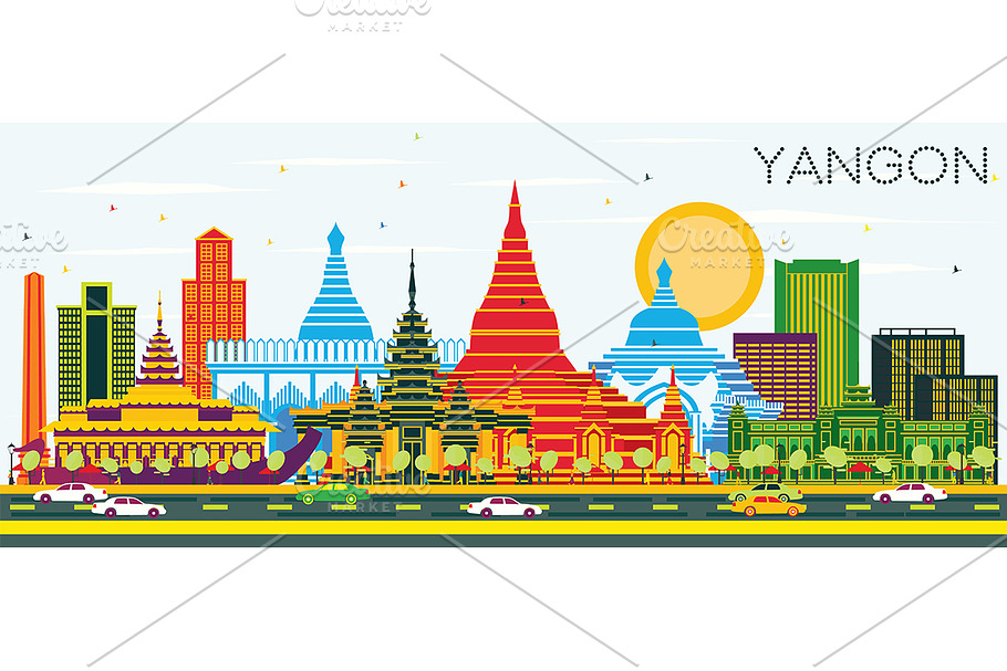 Yangon Myanmar City Skyline  in Illustrations - product preview 8