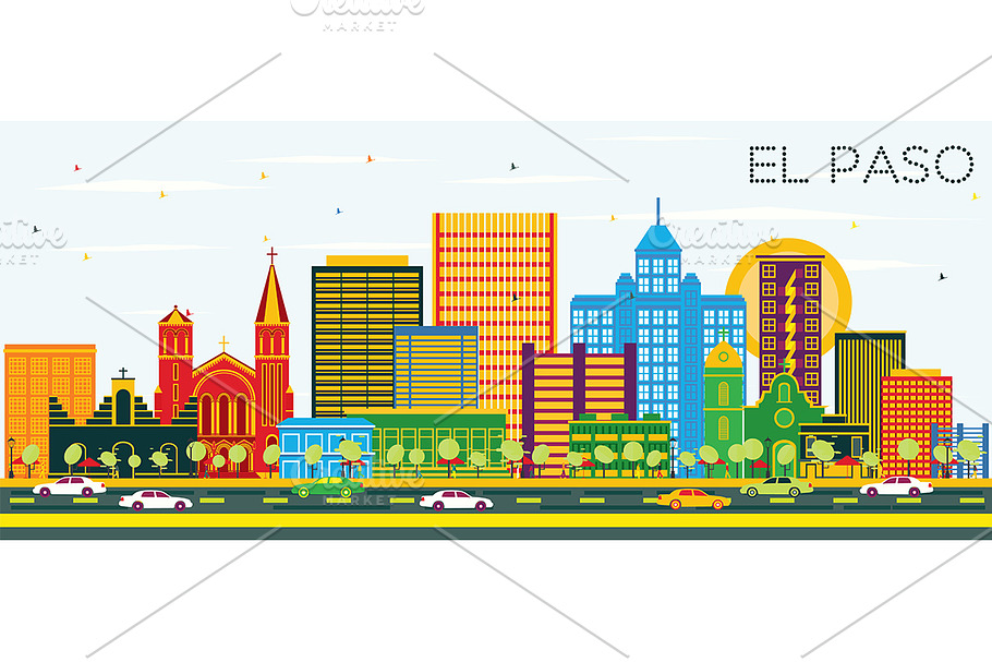 El Paso Texas City Skyline  in Illustrations - product preview 8