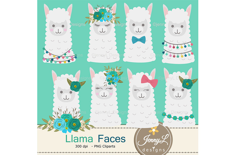 Llama Alpaca Faces Head Clipart in Patterns - product preview 8