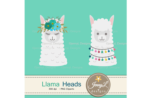 Llama Alpaca Faces Head Clipart in Patterns - product preview 1