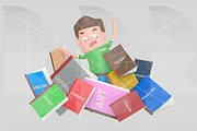Scared  Student under pile of books