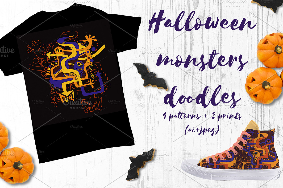 Halloween monsters doodles in Patterns - product preview 8