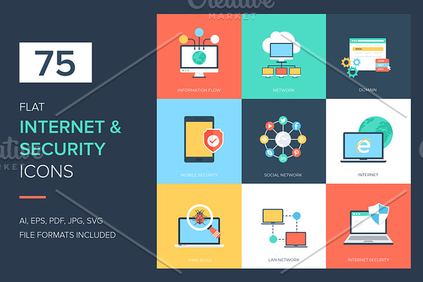 75 Internet and Security Flat Icons