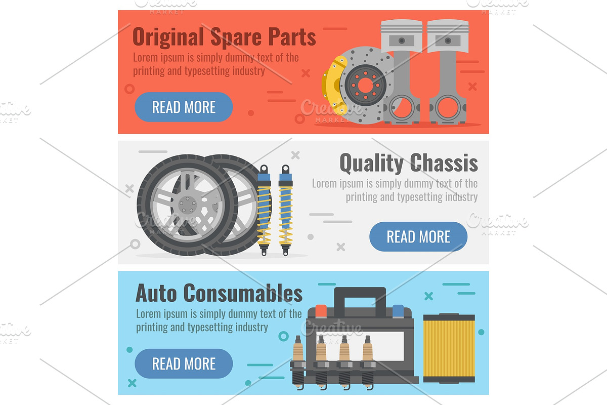 Three banner for auto spare parts in Illustrations - product preview 8