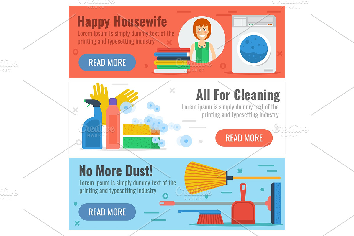 Three banner for cleaning and in Illustrations - product preview 8