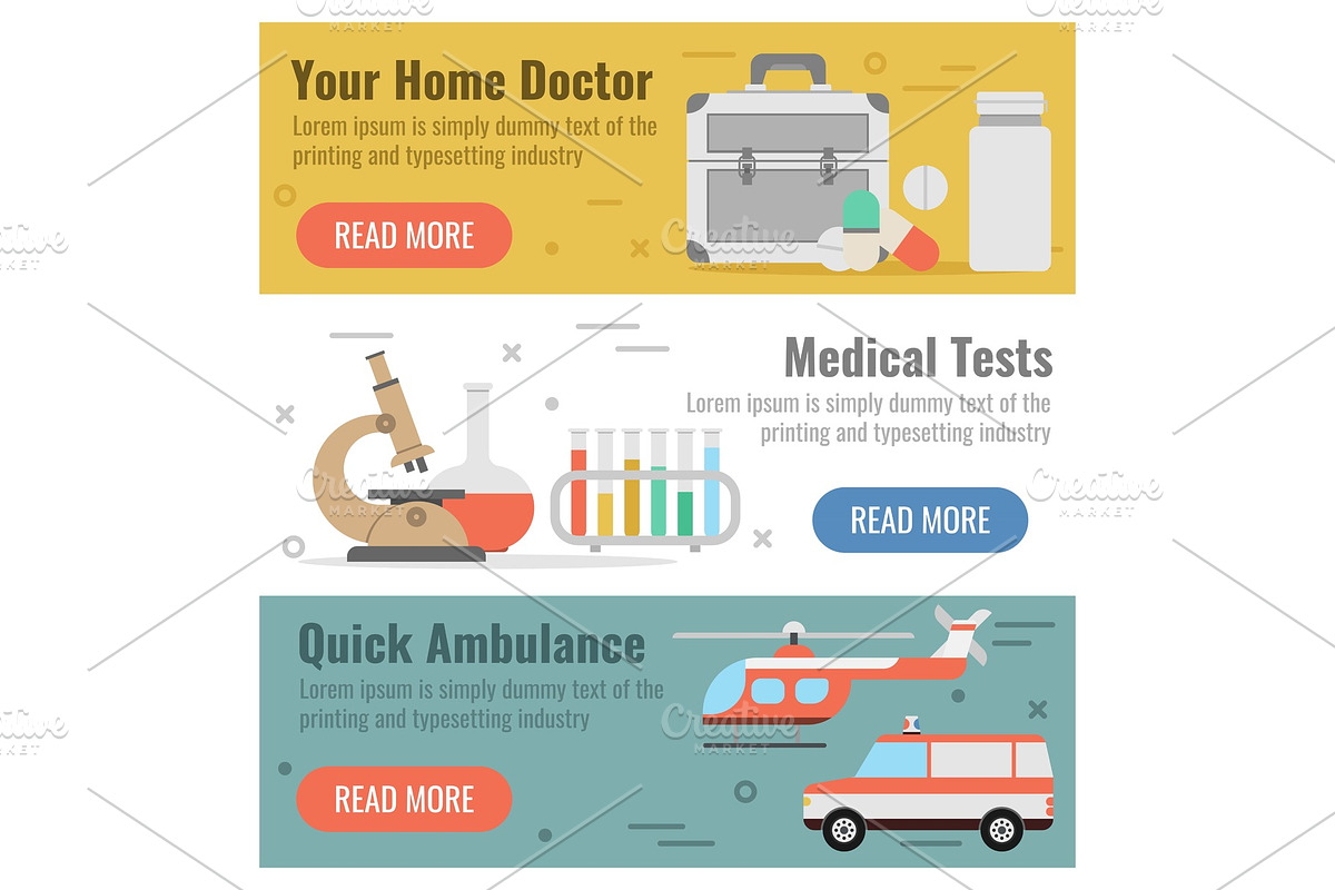 Three banner for medical help in Objects - product preview 8