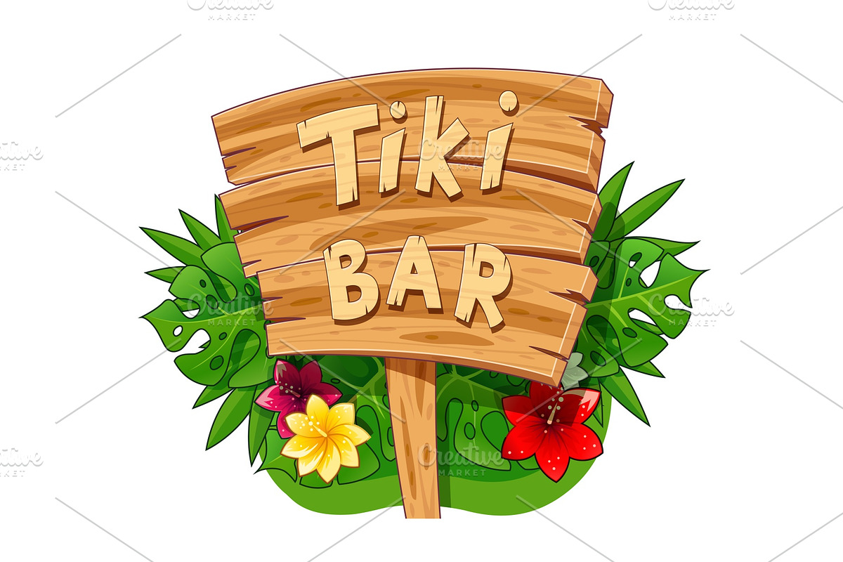 Tiki bar wooden banner. Hawaiian in Illustrations - product preview 8