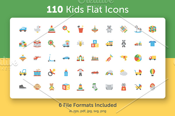 110 Kids Flat Icons 