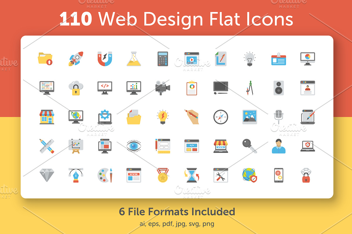 110 Web Design Flat Icons in Icons - product preview 8