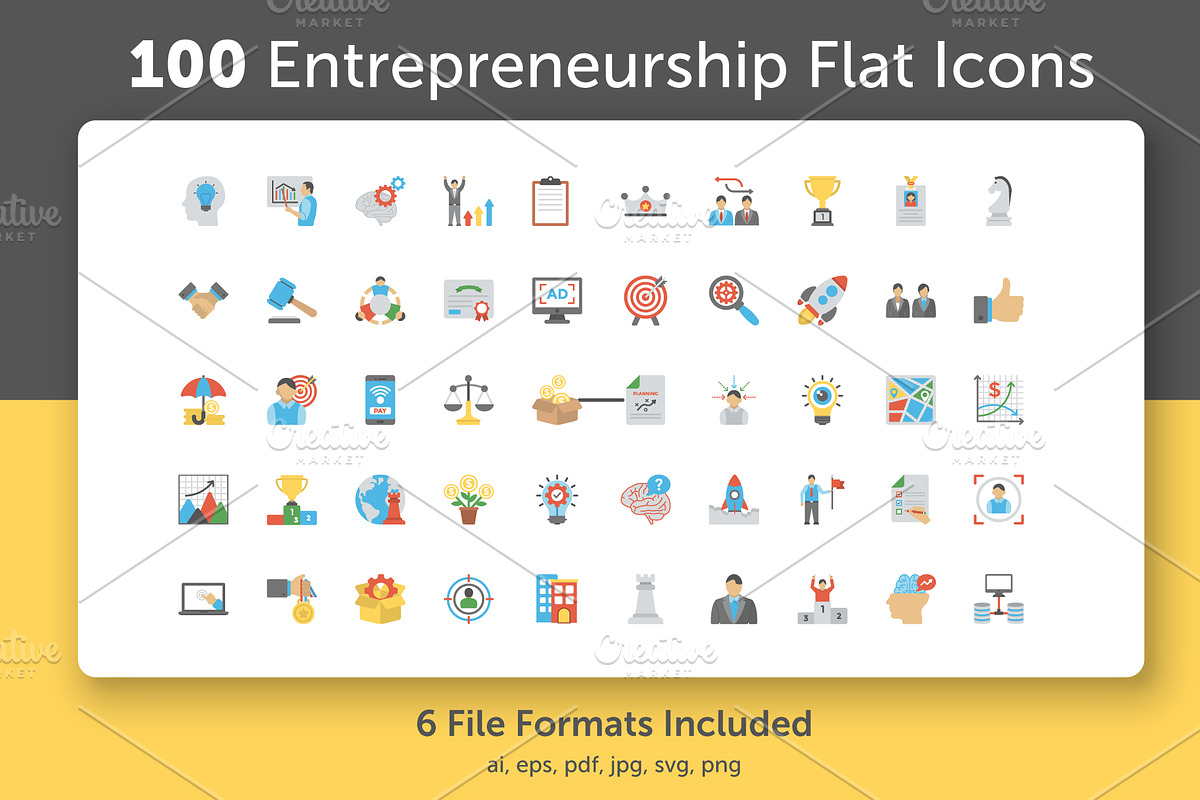 100 Entrepreneurship Flat Icons in Icons - product preview 8
