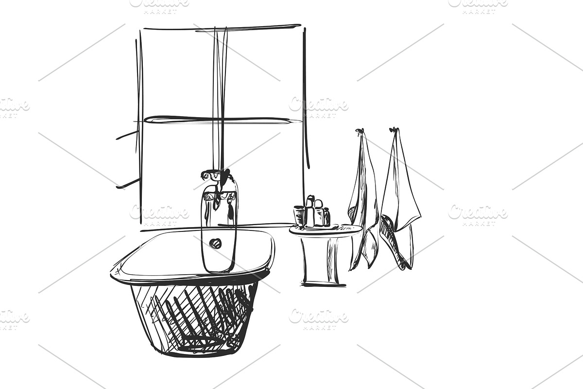 Hand drawn Bathroom. Home furniture in Objects - product preview 8