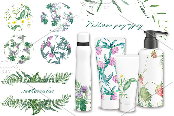 Watercolor grass and wildflowers in Objects - product preview 1