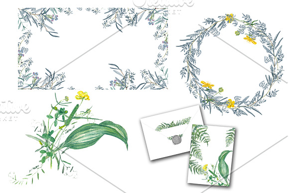 Watercolor grass and wildflowers in Objects - product preview 2