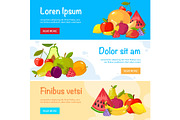 cartoon fruits banners. colorful
