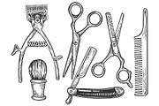 Barber tools engraving vector