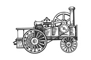 Steam engine tractor engraving