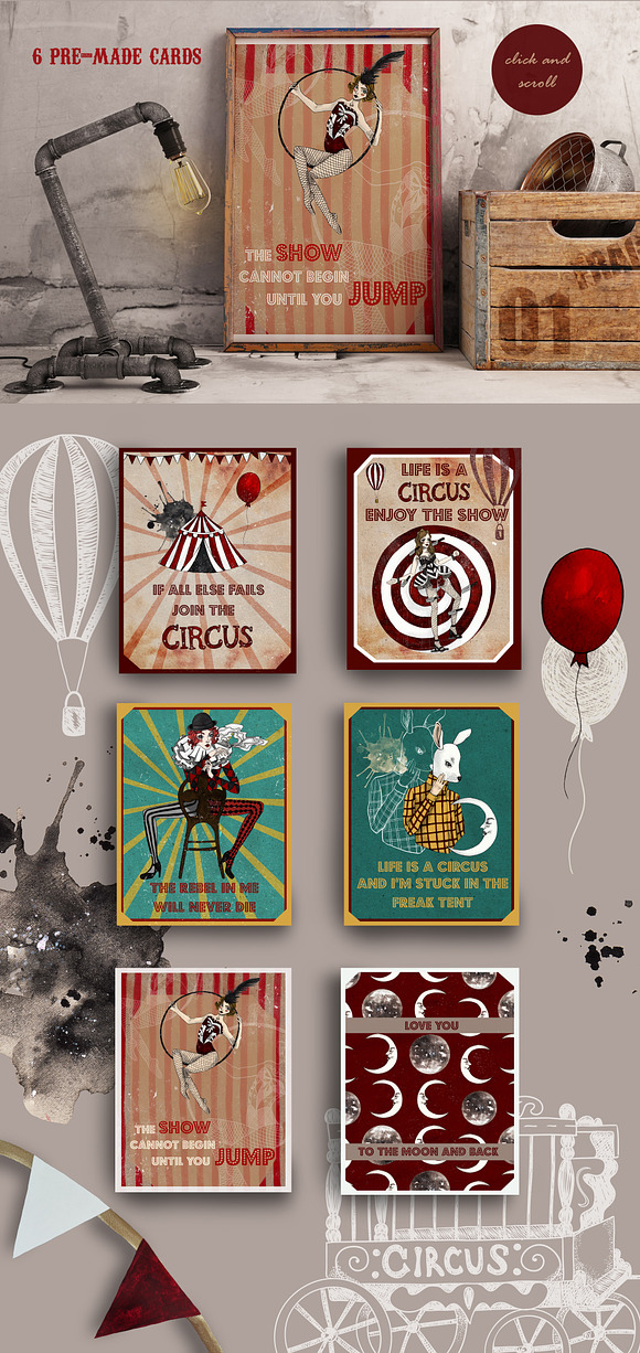 Vintage circus design set in Illustrations - product preview 7