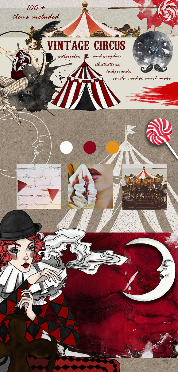 Vintage circus design set in Illustrations - product preview 9