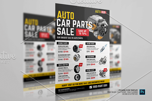 Car Parts Shop Promo Sale Flyer in Flyer Templates - product preview 1