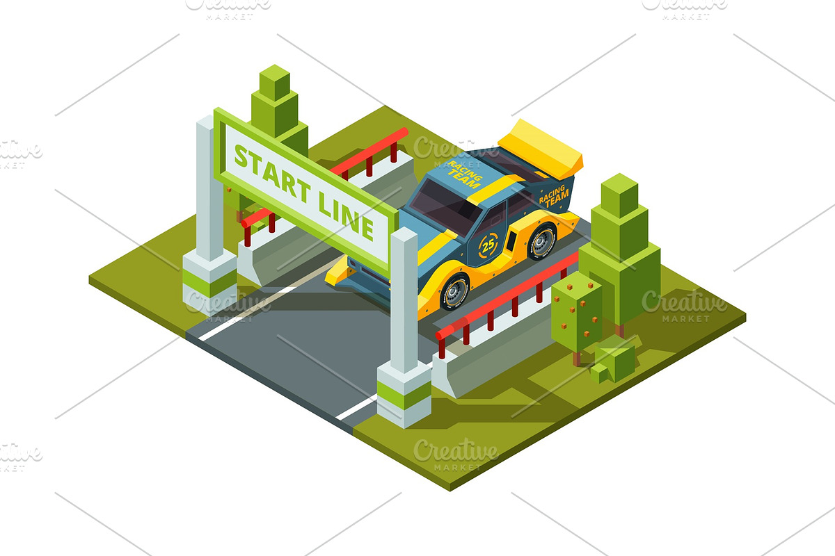 Start race cars. Isometric sport in Graphics - product preview 8