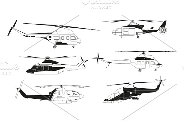 Black helicopters silhouettes