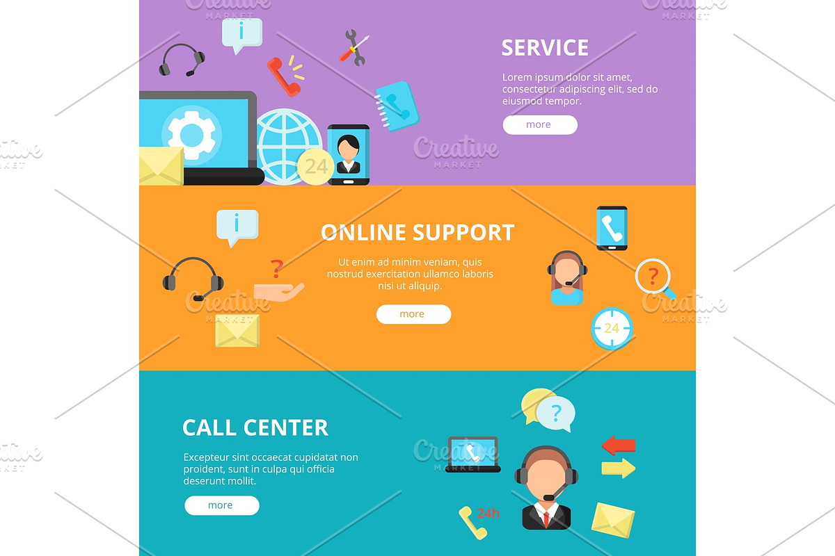 Banners set of call center support in Graphics - product preview 8