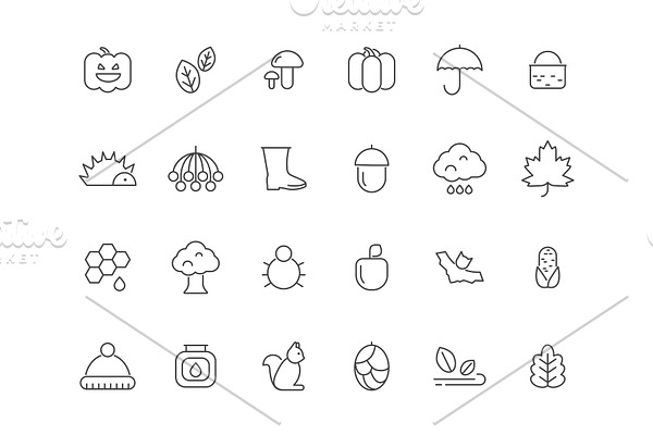 Linear autumn symbols. Vector icons