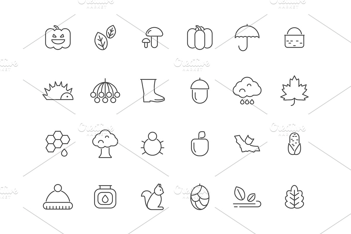 Linear autumn symbols. Vector icons in Graphics - product preview 8