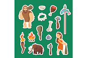Cave people elements. Vector cartoon