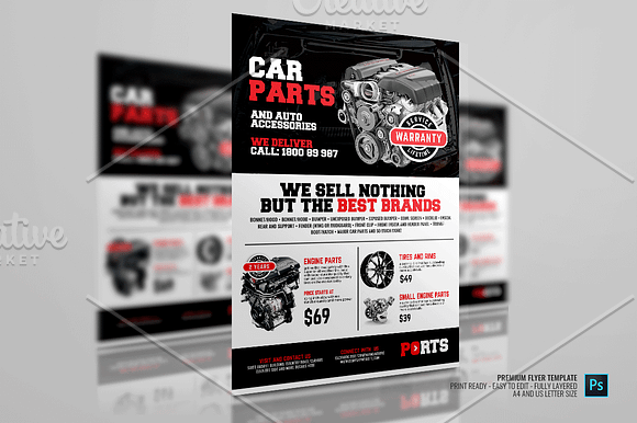 Car Parts and Auto Supply Center Fly in Flyer Templates - product preview 1