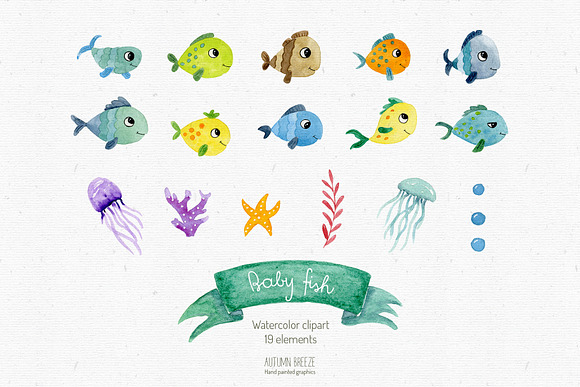 watercolor fish clipart in Illustrations - product preview 1