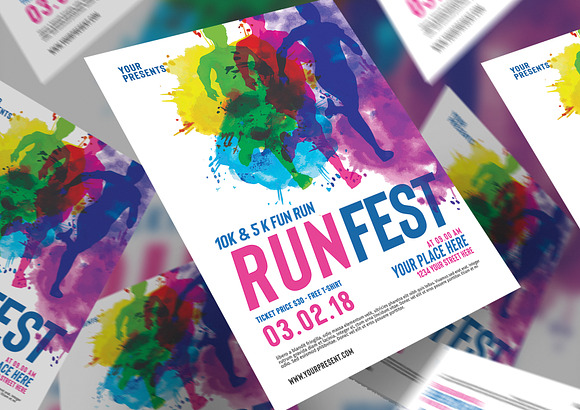 Color Run Festival Flyer in Flyer Templates - product preview 1