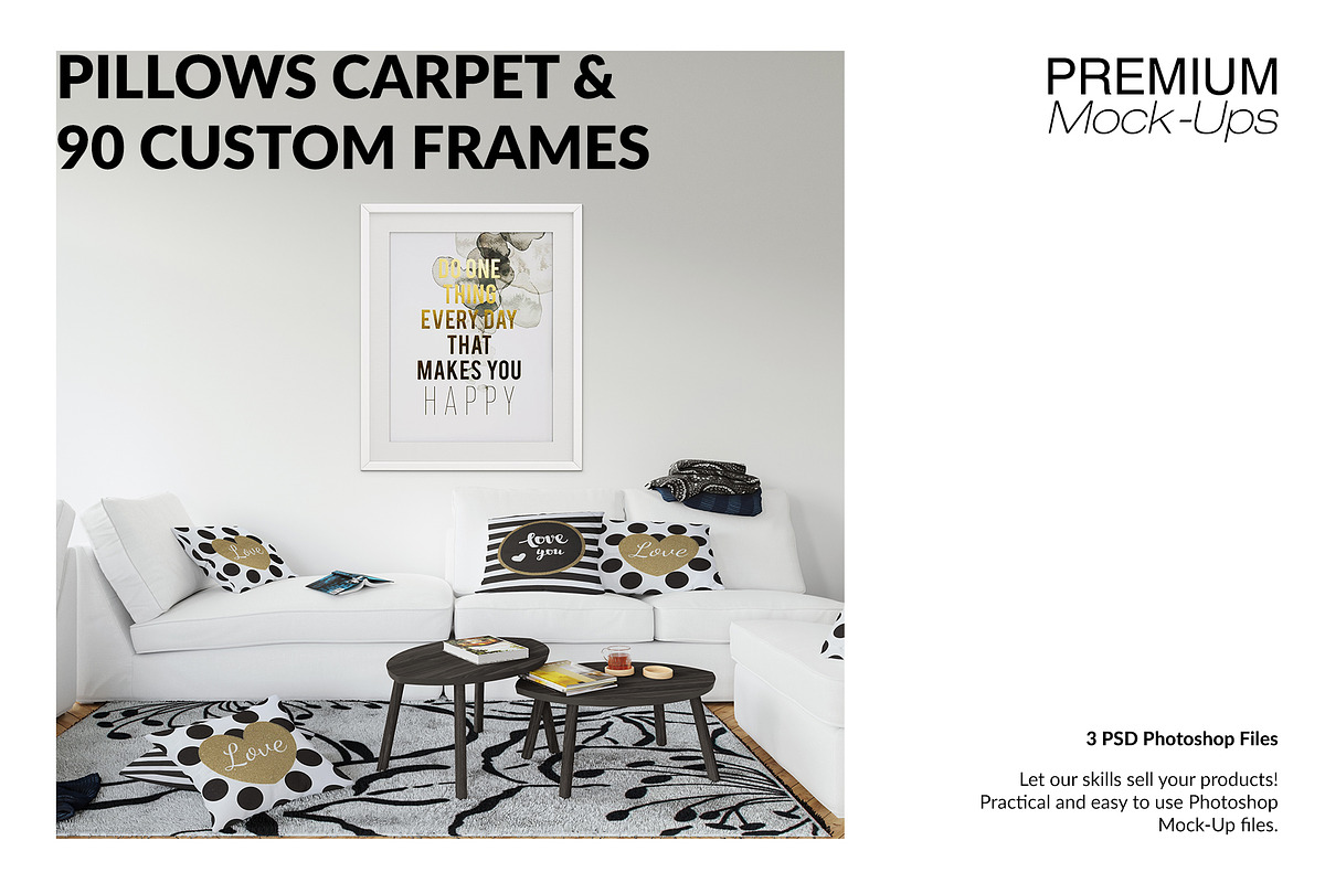 Throw Pillows Carpet & Frames Set in Product Mockups - product preview 8