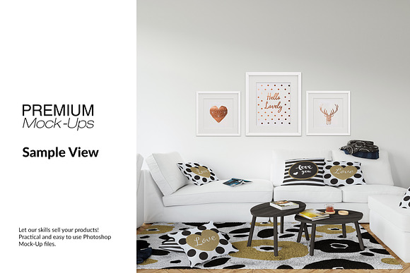 Throw Pillows Carpet & Frames Set in Product Mockups - product preview 2